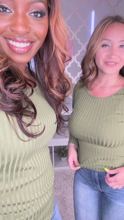 Daphne - Olive Knit Top