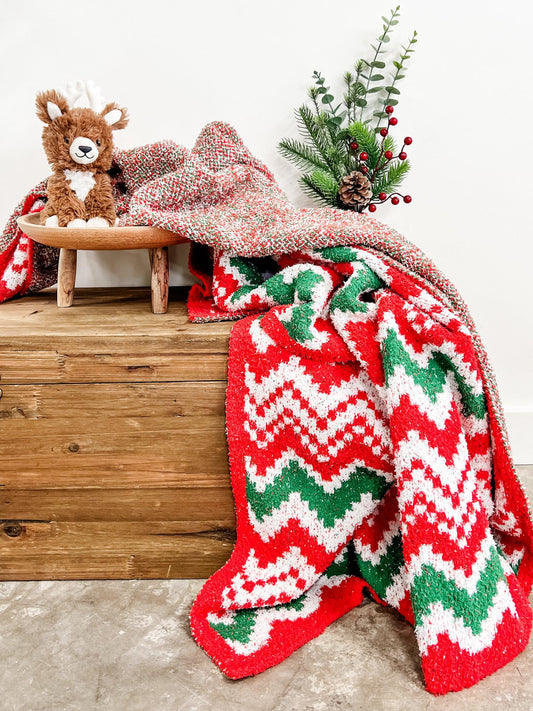 Plush and Fuzzy Blanket - Holiday Chevron