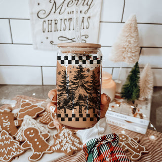 retro holiday glass coffee cup
neutral Christmas glass tumbler
black tree Christmas cup
farmhouse Christmas tumbler