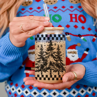 woodsy Christmas glass tumbler
cozy Christmas coffee tumbler
neutral holiday tumbler gift