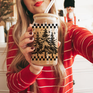 iced coffee tumbler for Christmas
Christmas tree glass cup with lid and straw
reusable holiday coffee cup