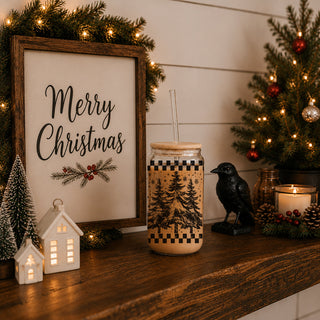 Holiday glass coffee cup 17oz - Retro Christmas tree vintage tumbler bamboo lid - Checkered festive drinkware
Retro Christmas glass cup 17oz with bamboo lid - Vintage tree tumbler with glass straw - Holiday drinkware gift
Eco-friendly holiday tumbler - vintage Christmas design glass with lid