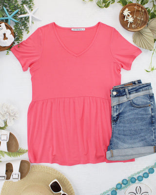 IN STOCK Sarah Ruffle Short Sleeve - Sun Kissed Coral