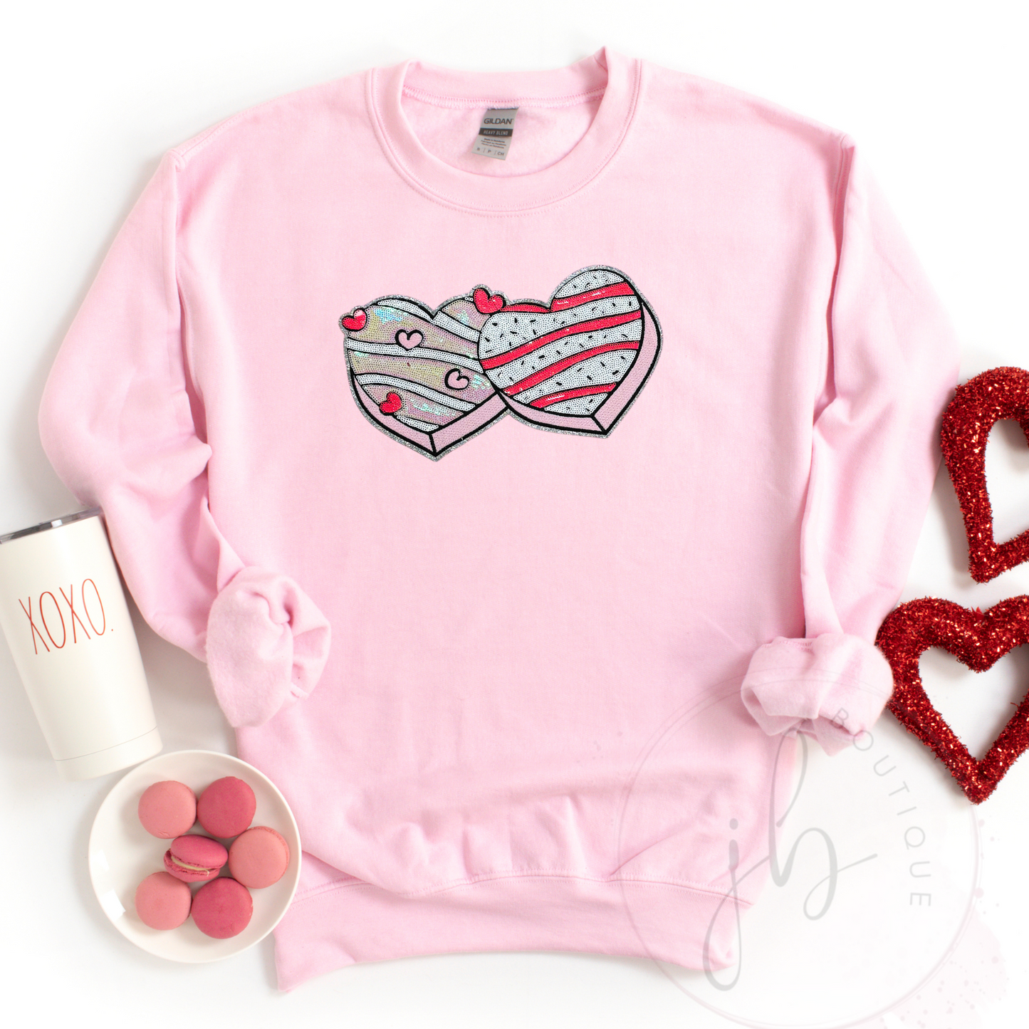 PREORDER: Sequin Double Heart Snack Cakes Patch SWEATSHIRT