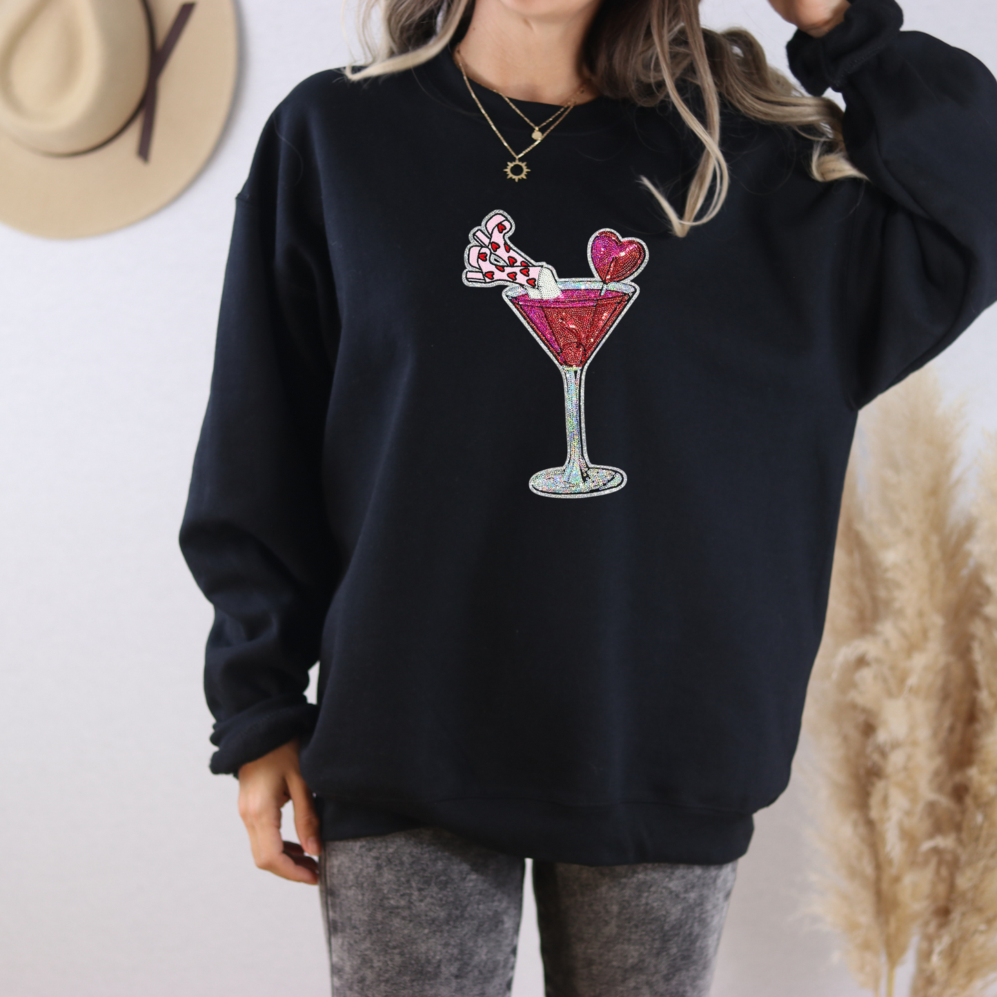 PREORDER: Martini Glass With Legs Sequin SWEATSHIRT