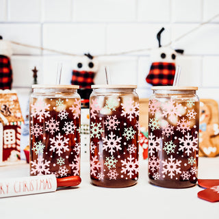 Christmas pastel pink mint snowflake coffee tumbler bamboo lid - Soft accessories
17oz Christmas coffee tumbler glass - Pastel snowflake pink mint holiday kitchen gifts bamboo lid straw - Soft design
Holiday drinkware gifts glass cup