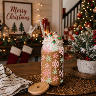 Festive drinkware gift – holiday glass cup with pastel snowflake accents
Aesthetic Christmas drinkware pastel snowflake glass tumbler 17oz - Holiday pink mint coffee cup bamboo lid
Instagram worthy Christmas glass cup 17oz - Pastel pink mint snowflake holiday tumbler bamboo lid glass straw