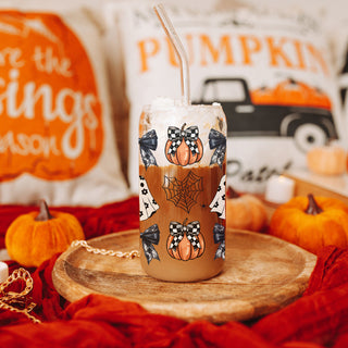 gothic autumn drinkware
designer ghost glass
luxury pumpkin tumbler
premium halloween glass tumbler
designer bow pumpkin set