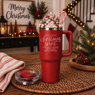 Holiday drinkware gift - filled with Christmas spirit I meant coffee Im filled with coffee Christmas
Christmas season tumbler 40oz
Christmas coffee lover tumbler 40oz
Holiday coffee addict tumbler red green
Christmas caffeine tumbler 40oz 
Coffee themed Christmas tumbler 40oz