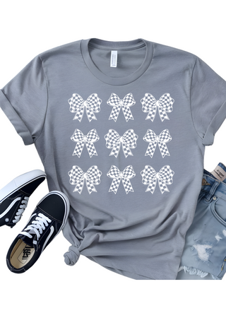 Checkered Bows White Bella Canvas T-Shirt