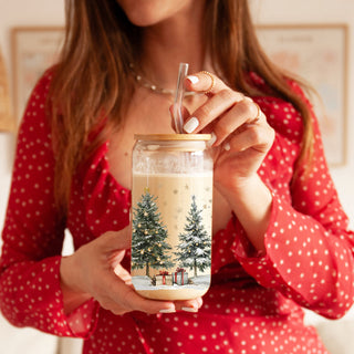 Christmas coffee gifts glass tumbler 17oz - Winter tree holiday drinkware bamboo lid - Festive kitchen accessories
Holiday drinkware glass cup 17oz - Christmas tree winter scene tumbler bamboo lid - Festive coffee gift with straw