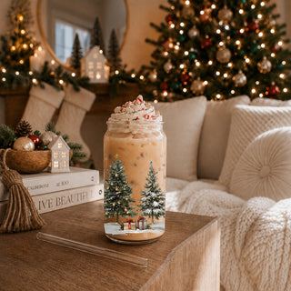 17oz Christmas glass tumbler - Winter tree holiday coffee cup with bamboo lid straw - Festive kitchen decor
Winter wonderland Christmas tumbler cup with bamboo lid and straw
Christmas gift for her - glass tumbler with snowy trees and presents
Reusable glass holiday cup - festive Christmas tree tumbler with lid
