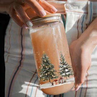 Holiday glass tumbler 17oz - Christmas tree winter scene coffee cup bamboo lid - Festive kitchen gifts with straw
Holiday glass coffee cup 17oz - Christmas tree winter wonderland tumbler bamboo lid - Festive drinkware gift