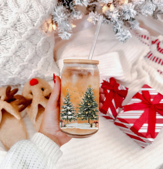 Eco-friendly Christmas tumbler - glass cup with winter wonderland artwork
Christmas coffee tumbler – glass cup with Christmas tree winter design
Holiday coffee mug – glass tumbler with bamboo lid and reusable straw