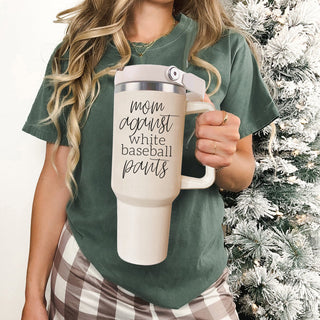 white baseball pants mom tumbler
baseball mom humor gift
double handle baseball tumbler
