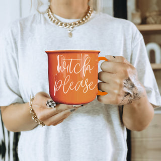 Orange ceramic witch coffee mug
Witch Please Halloween drinkware
Microwave safe witch coffee mug
