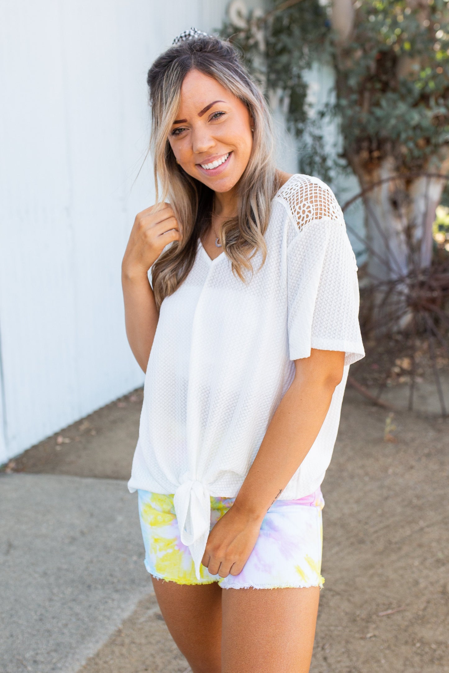 Spirited Front Tie Top in White