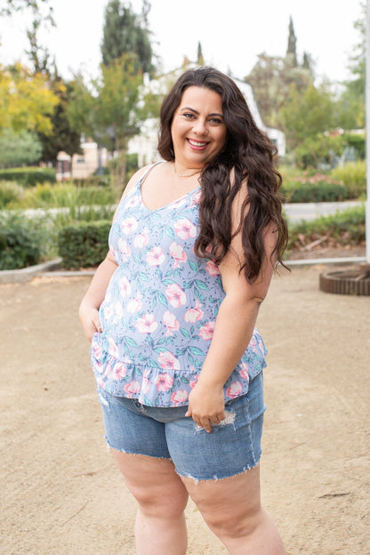 Periwinkle Blooms Ruffled Tank