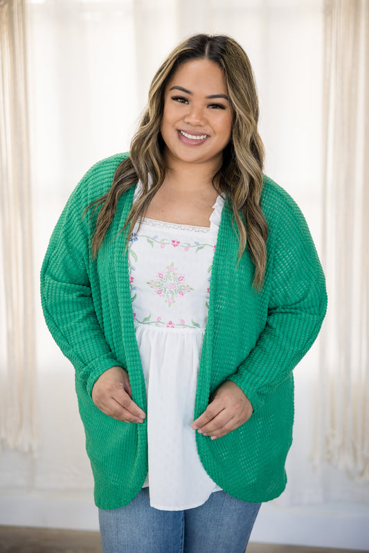 Delightfully Layered Cardigan - Kelly Green