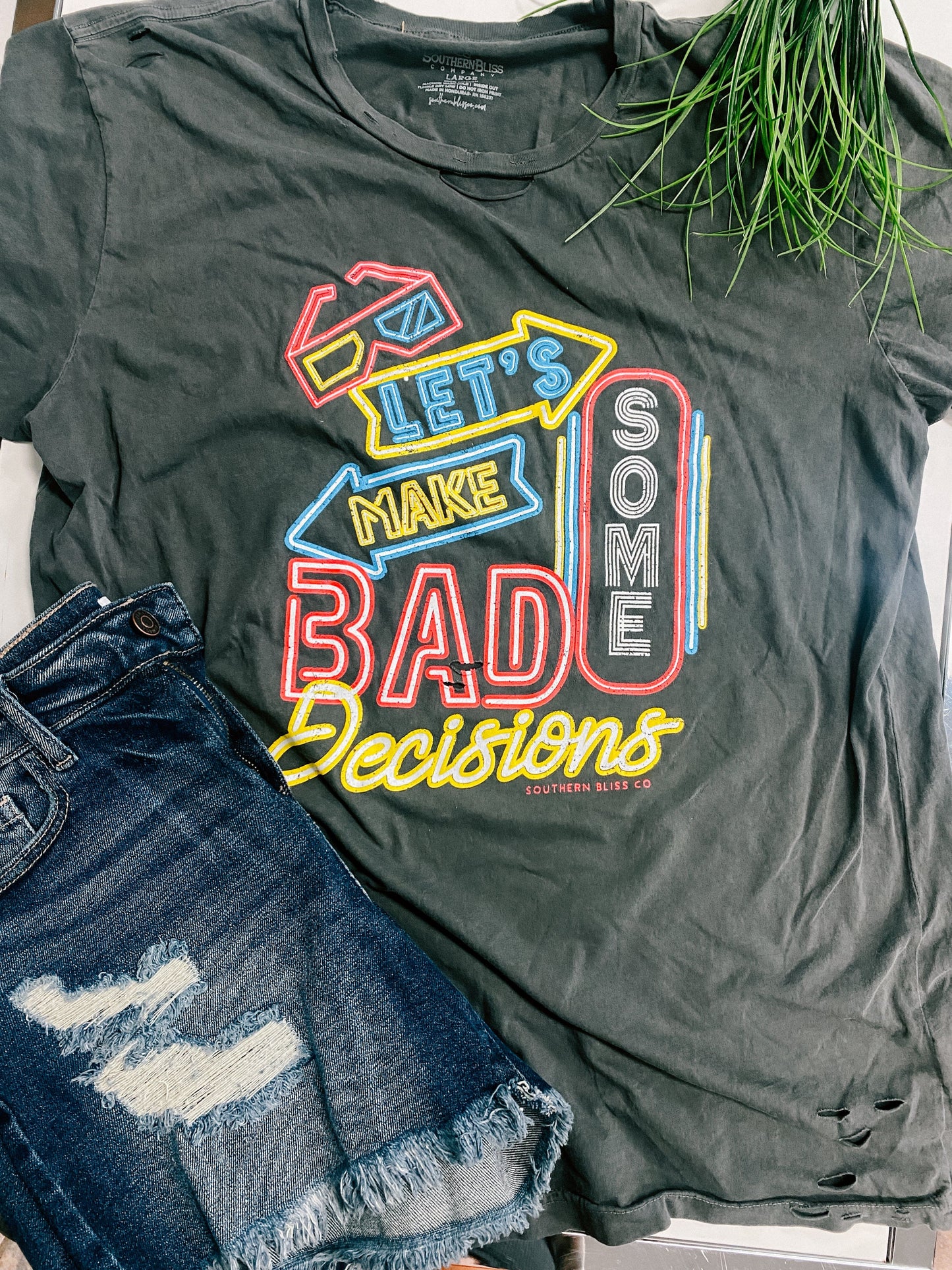 Bad Decisions Distressed Cut Tee