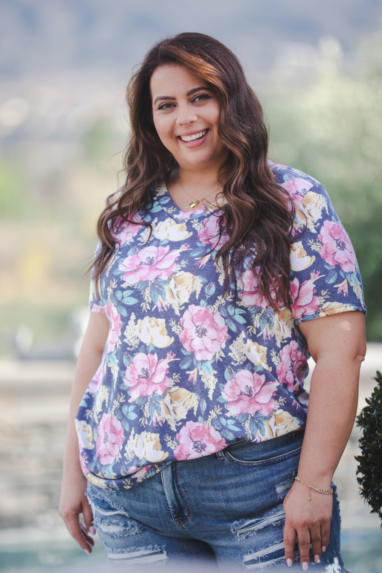 Spring Floral V-Neck