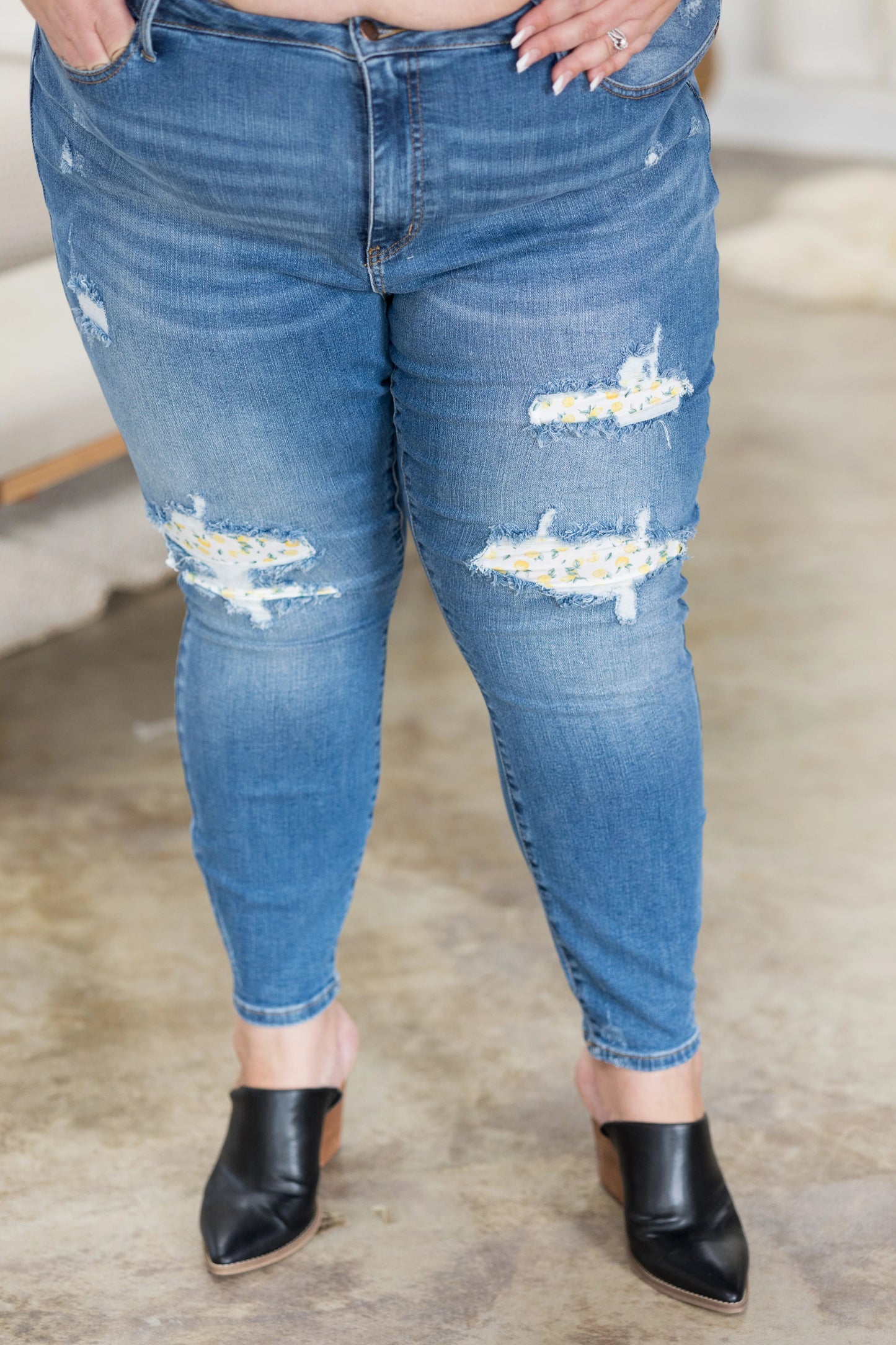Lemon Drops Judy Blue Patched Skinnies